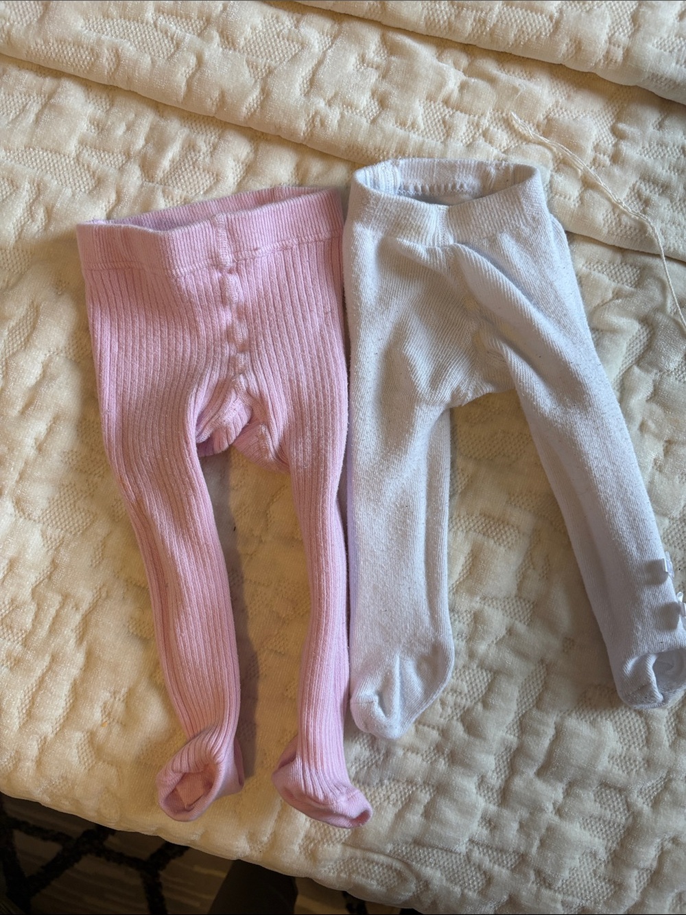 Jacadi Pink and Light Blue Ribbed Baby Tights - Pair